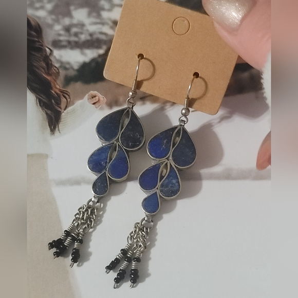 LAPIS LAZULI Vintage Dangle Earrings - Picture 1 of 4